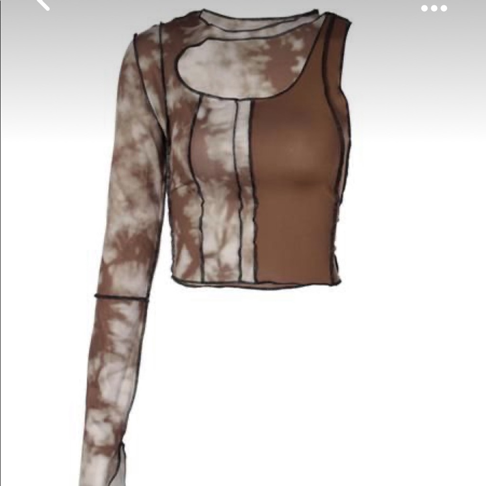 Color Block Lettuce One Shoulder Crop Tee